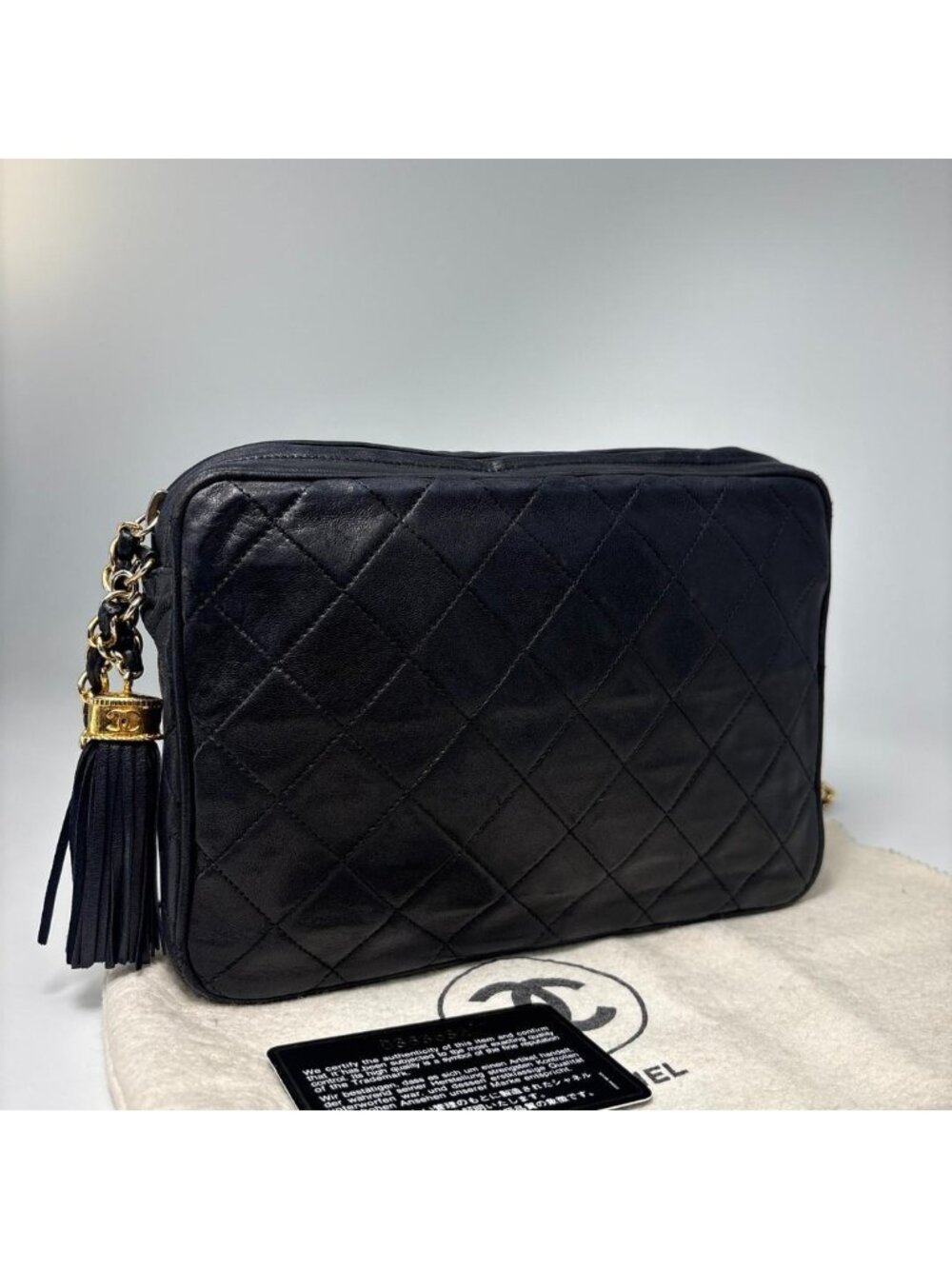 Chanel Quilted Lambskin Shoulder Bag Black Fringe - Picture 3 of 13